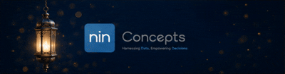 Nin Concepts logo with blue square and text on dark blue background with lantern and bokeh lights